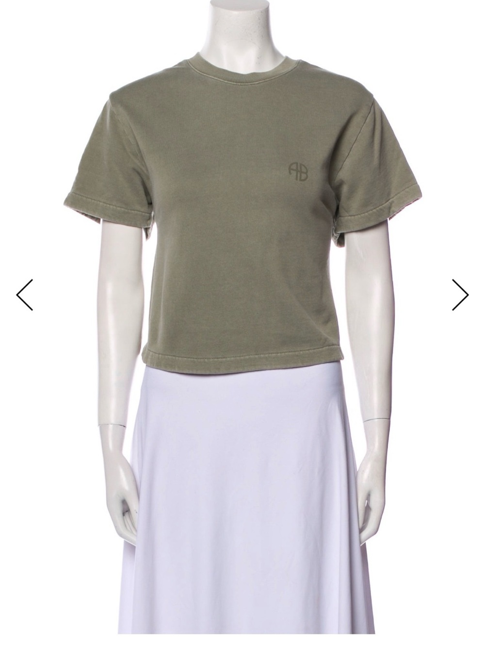 Anine Bing Olive Green Cropped Short Sleeve Tee